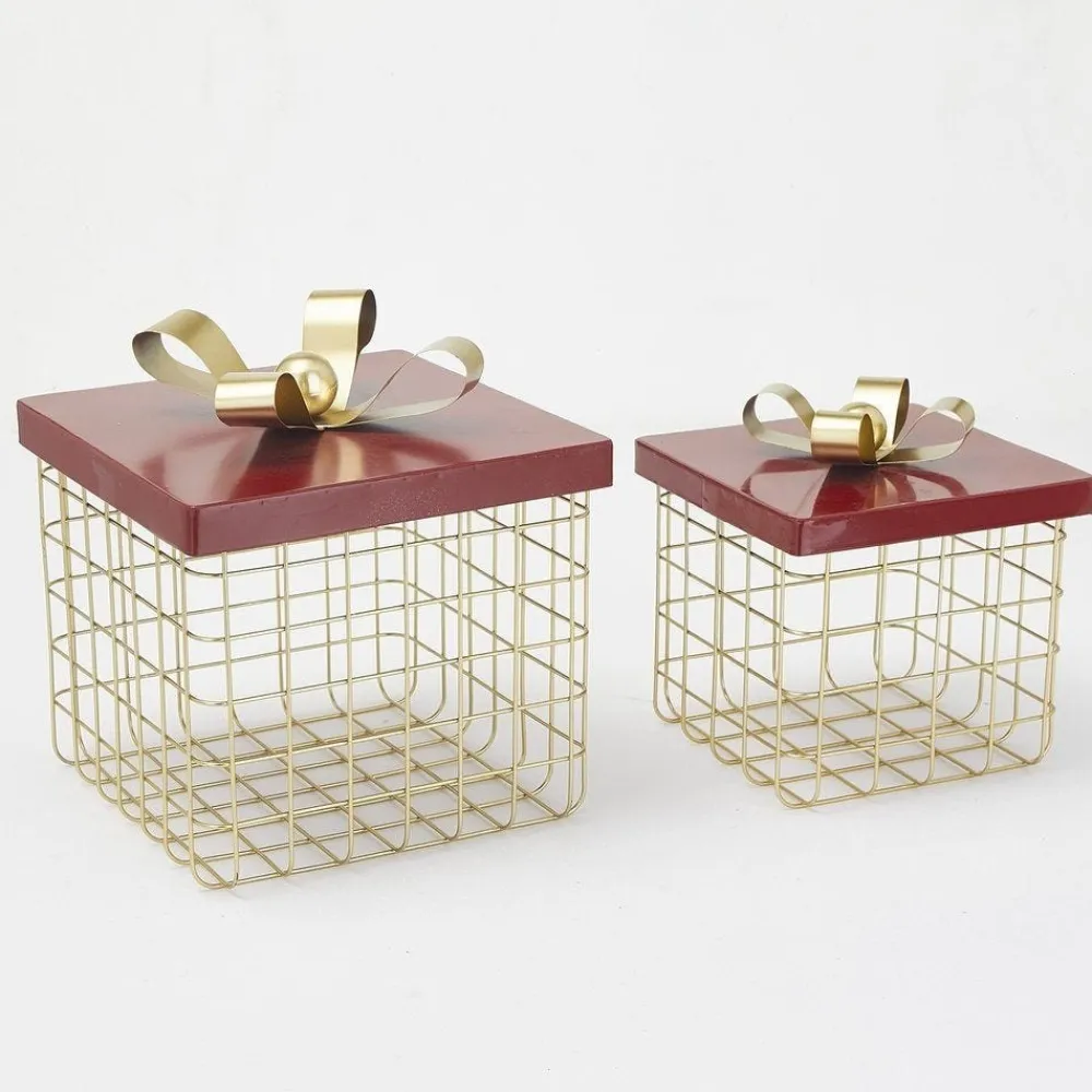 RETIF Boites Cadeau En Metal Or Et Rouge 23,5 X 23,5 X 24 + 18,5 X 18,5 X 20 Cm - Par2 Best