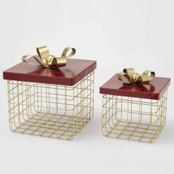 RETIF Boites Cadeau En Metal Or Et Rouge 23,5 X 23,5 X 24 + 18,5 X 18,5 X 20 Cm - Par2 Best
