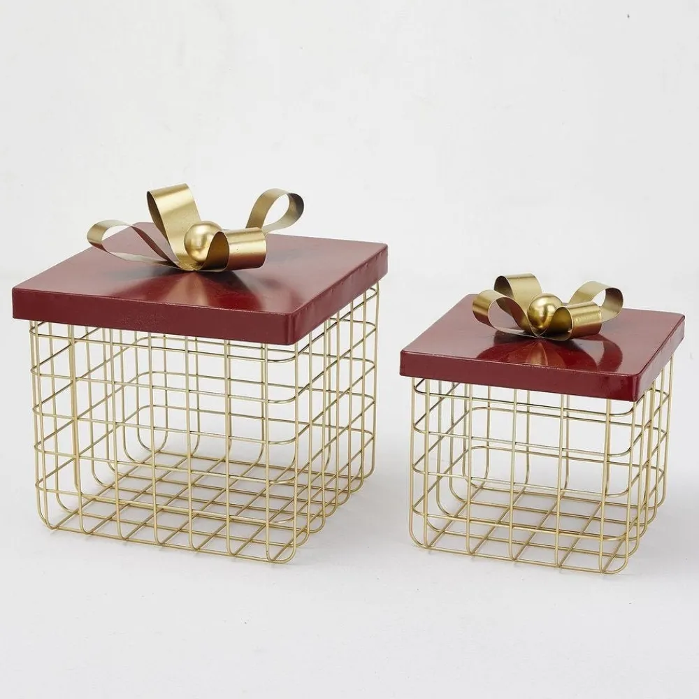 RETIF Boites Cadeau En Metal Or Et Rouge 23,5 X 23,5 X 24 + 18,5 X 18,5 X 20 Cm - Par2 Best