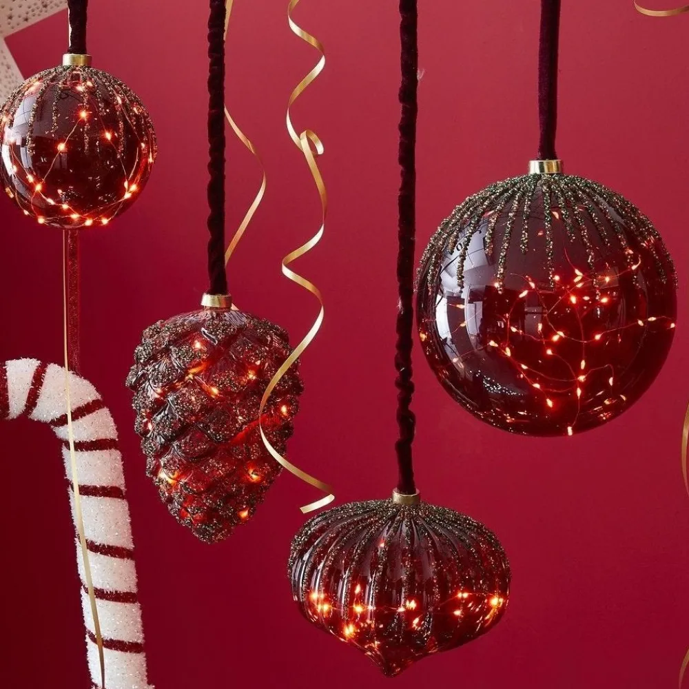 RETIF Boule En Verre Rouge 40 Leds Blanc Chaud O20Cm Clearance