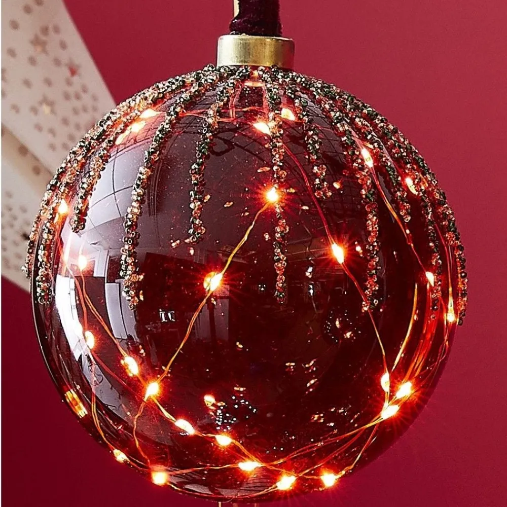 RETIF Boule En Verre Rouge 30 Leds Blanc Chaud O14Cm New