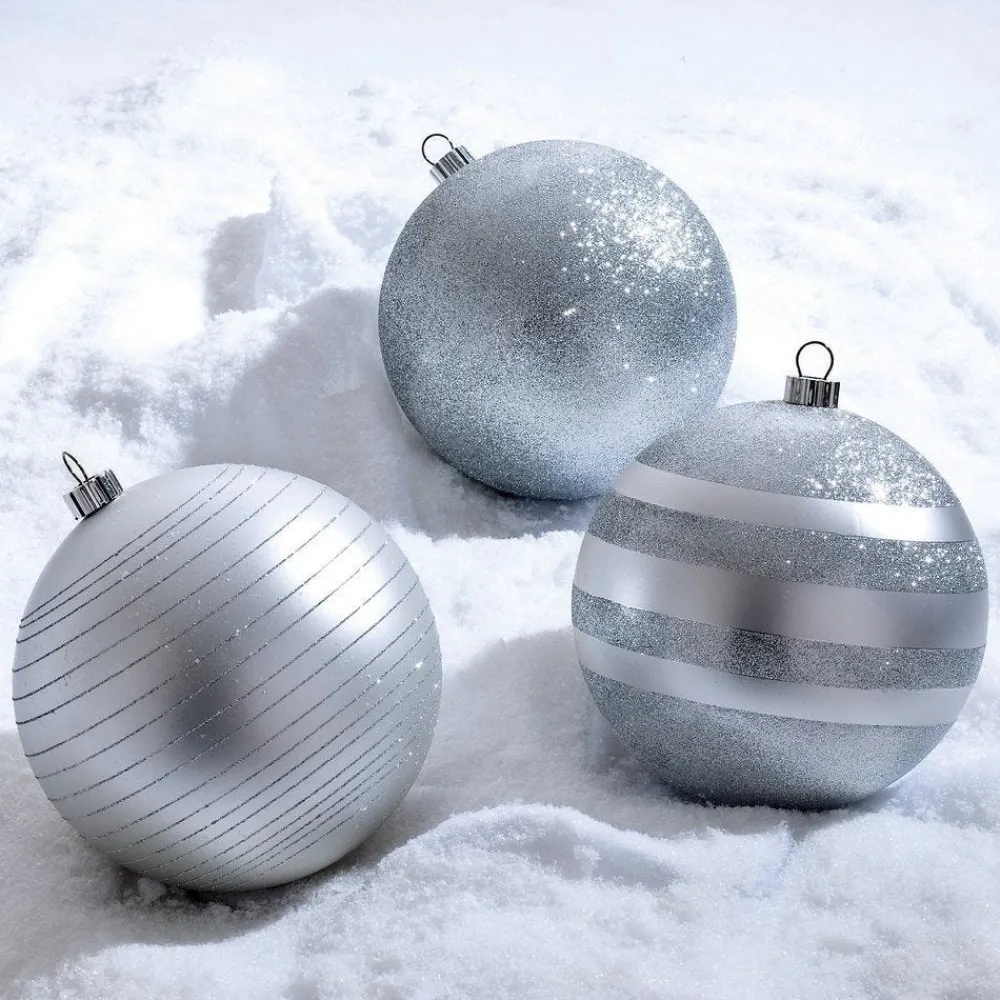 RETIF Boules Argent En Plastique Finitions Assorties D.20Cm - Par 3 Clearance