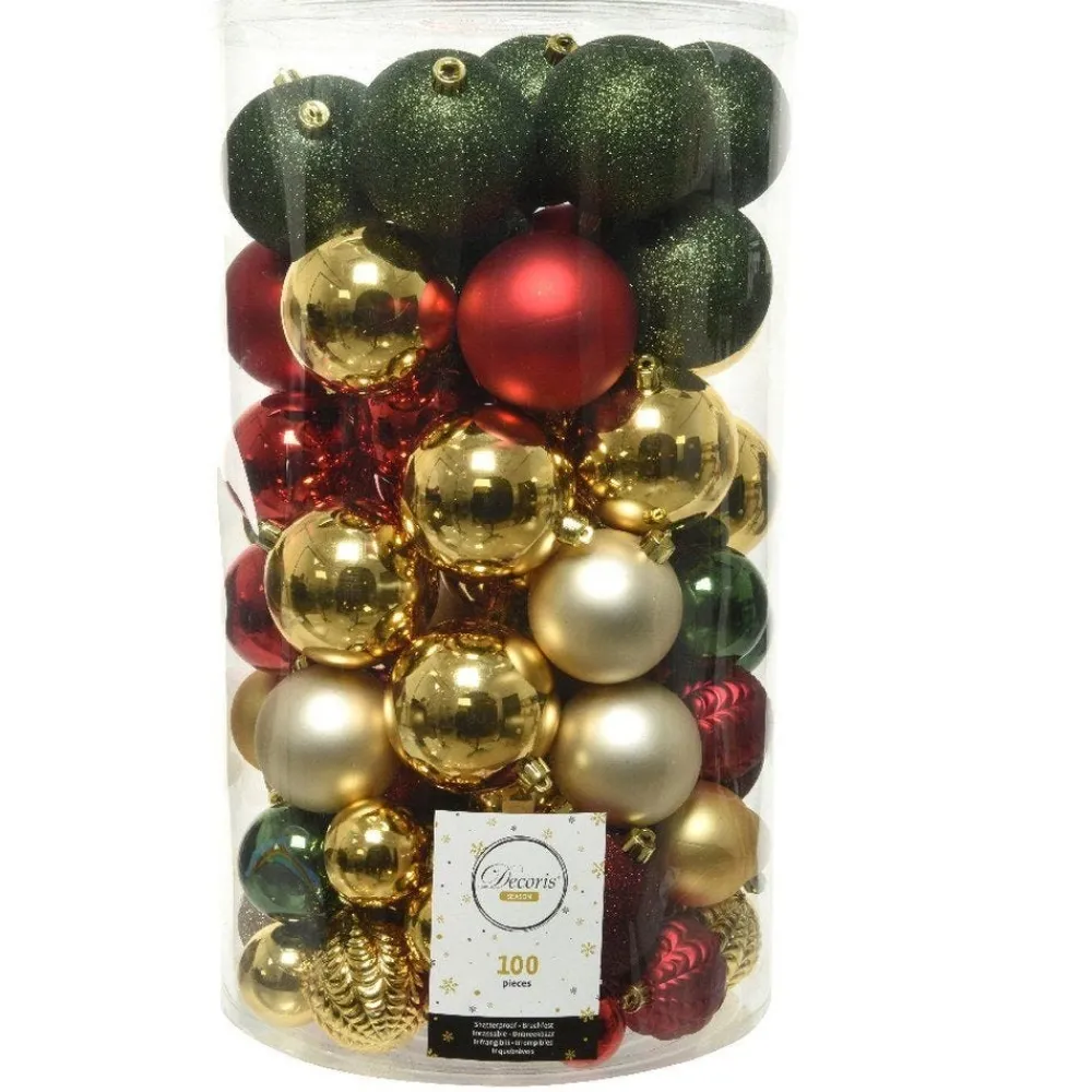 RETIF Boules De Noel Vert/Or/Rouge Assorties O 4 A 8Cm - Boite De 100 Fashion