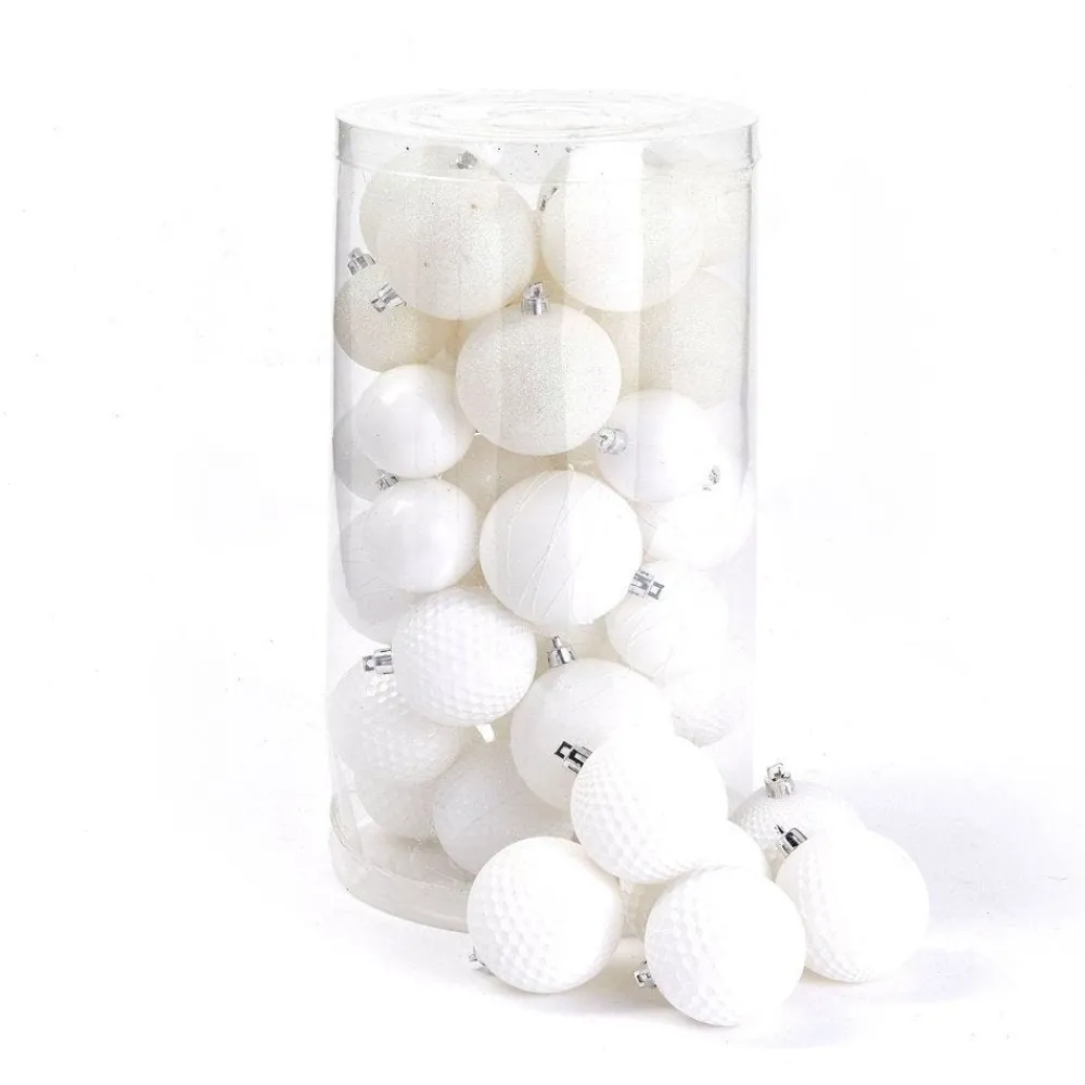 RETIF Boules En Plastique Blanc Finitions Assorties O 6 A 8 Cm - Boite De 44 Discount