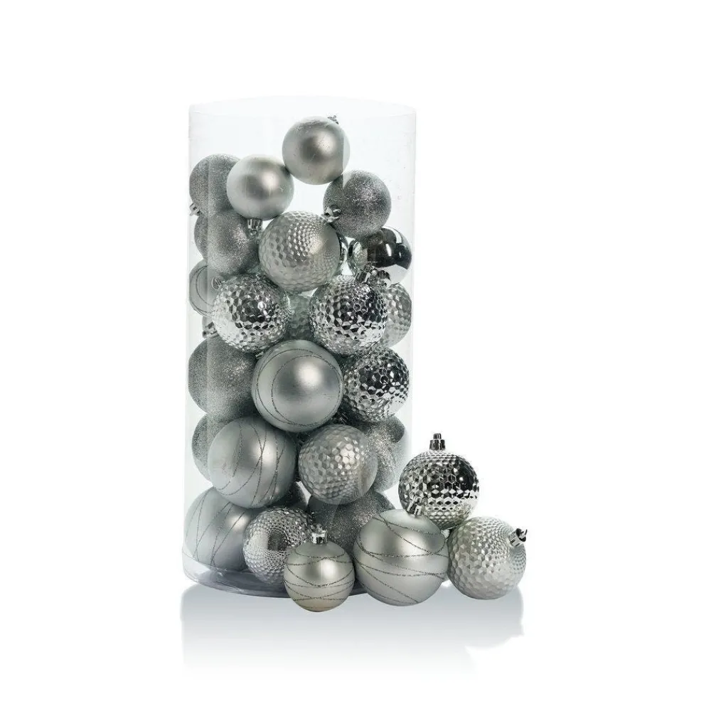 RETIF Boules En Plastique Gris Clair D.6 A 8 Cm Finitions Assorties - Boite De 44 Best Sale
