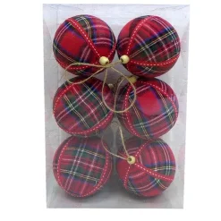 RETIF Boules Tartan Rouge O 10 Cm - Boite De 6 Best Sale