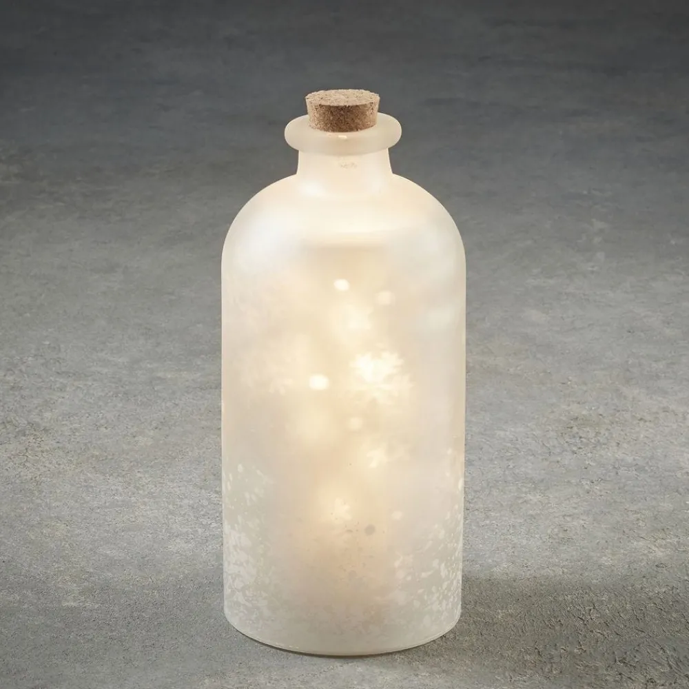 RETIF Bouteille Blanc Givre Avec Flocons Animes 12 Leds O 11 X H 24 Cm Store