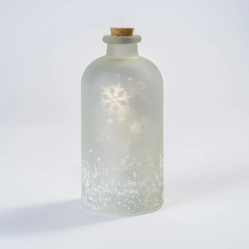 RETIF Bouteille Blanc Givre Avec Flocons Animes 12 Leds O 11 X H 24 Cm Store