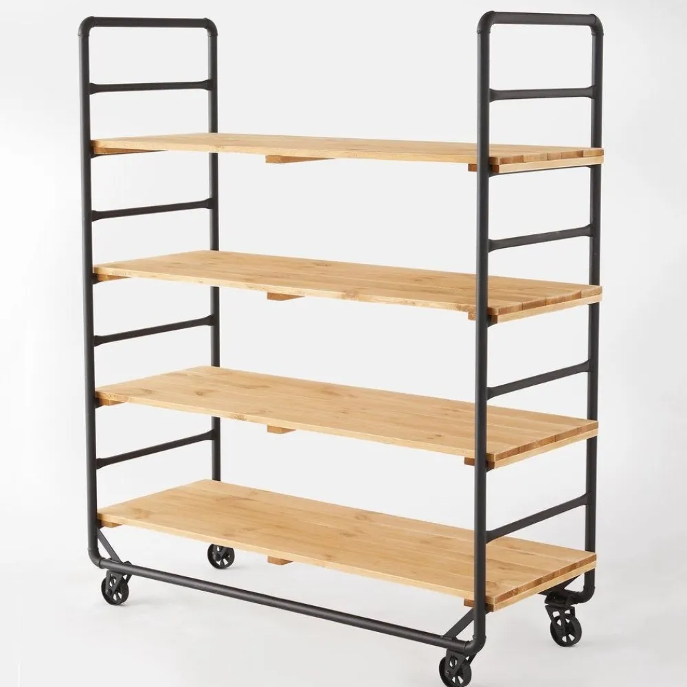 RETIF Chariot Boulanger Metal Noir Et Tablettes Bois L120 X P50 X H150Cm Discount