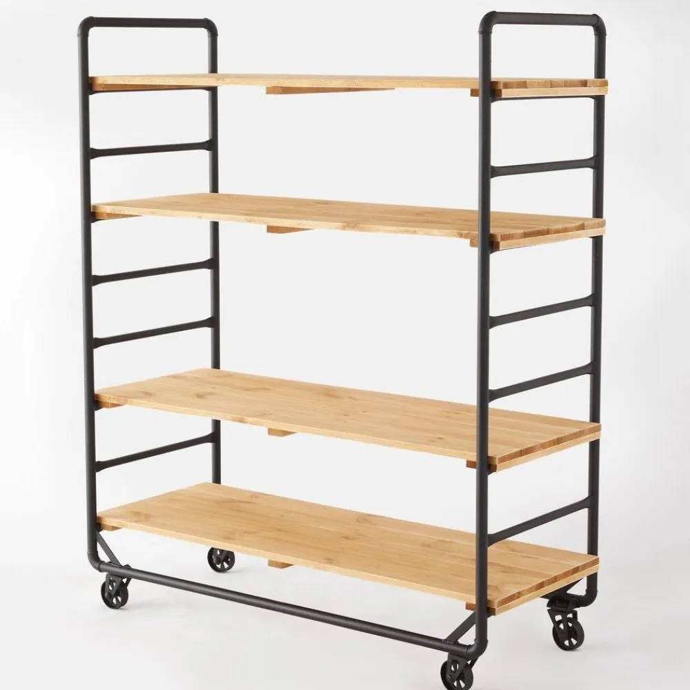 RETIF Chariot Boulanger Metal Noir Et Tablettes Bois L120 X P50 X H150Cm Discount