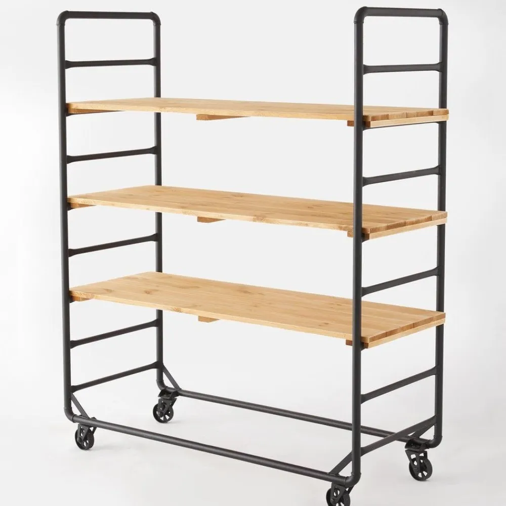RETIF Chariot Boulanger Metal Noir Et Tablettes Bois L120 X P50 X H150Cm Discount