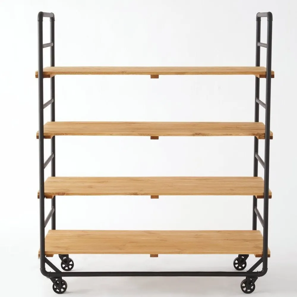 RETIF Chariot Boulanger Metal Noir Et Tablettes Bois L120 X P50 X H150Cm Discount