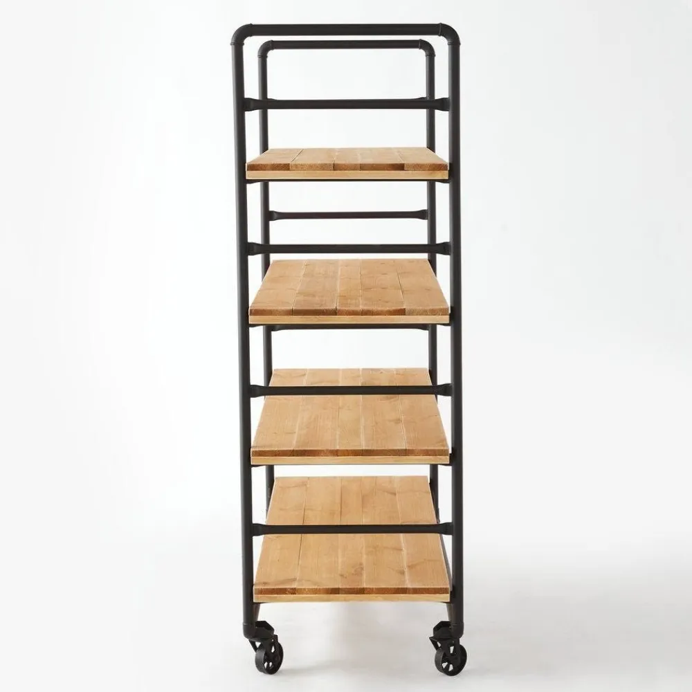 RETIF Chariot Boulanger Metal Noir Et Tablettes Bois L120 X P50 X H150Cm Discount