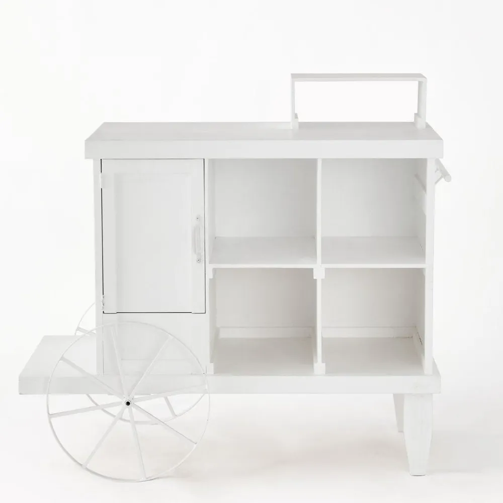 RETIF Charrette Bois Blanc 1 Porte 4 Cases Et Presentoir L120 X P55 X H90 Cm Discount