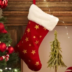 RETIF Chaussette De Noel Tissu A Etoiles Dorees L 45Cm Best