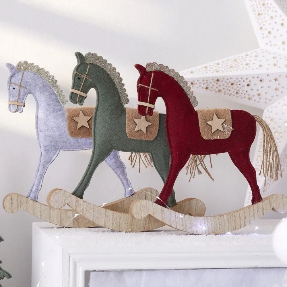 RETIF Cheval Bois Et Feutrine H30Cm 3 Coloris Possibles Rouge/Vert/Ecru Shop
