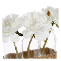 RETIF Compo Artificielle De 3 Roses Blanches Dans 3 Vases En Verre Lies Par Une Corde Flash Sale
