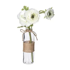 RETIF Compo Artificielle De 3 Roses Blanches Dans 3 Vases En Verre Lies Par Une Corde Cheap