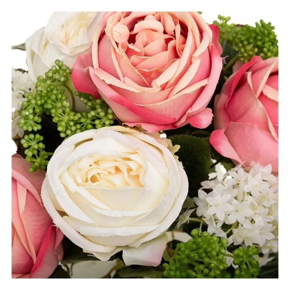 RETIF Compo Artificielle De 3 Roses Blanches Dans 3 Vases En Verre Lies Par Une Corde Discount