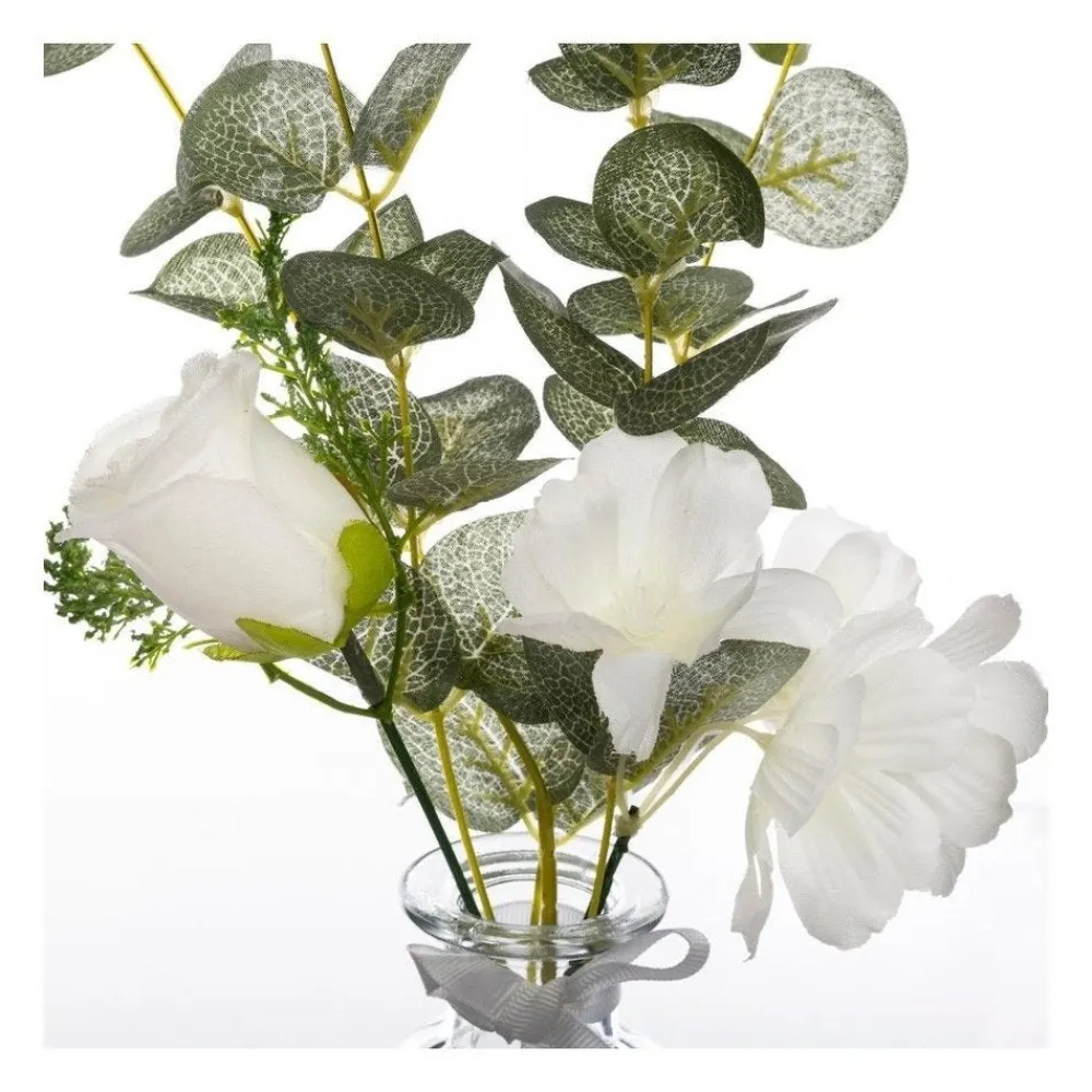RETIF Compo Artificielle De 3 Roses Blanches Dans 3 Vases En Verre Lies Par Une Corde Shop