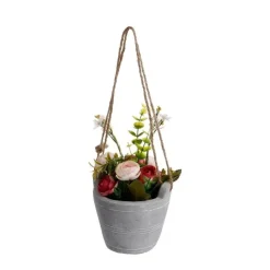 RETIF Composition Artificielle De Roses Dans Un Pot En Ciment A Suspendre H20Cm Best