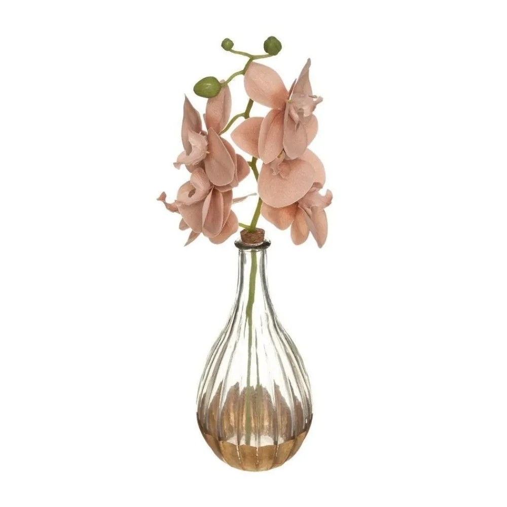 RETIF Composition Florale Artificelle Orchidee En Soie Vase En Verre H35Cm Shop