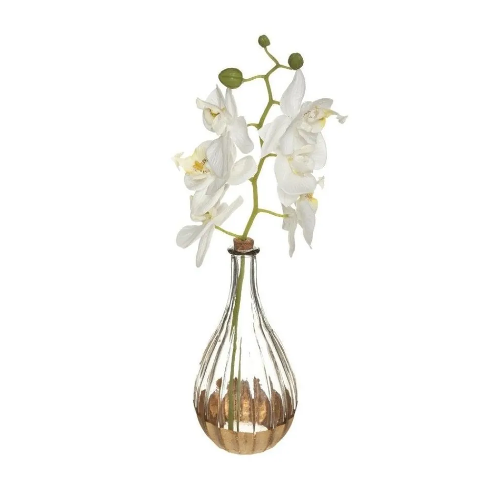 RETIF Composition Florale Artificelle Orchidee En Soie Vase En Verre H35Cm Outlet