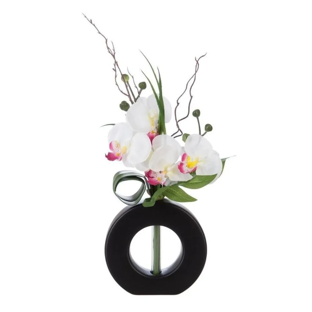 RETIF Composition Florale D'Orchidees Artificielles Vase Noir En Ceramique H45Cm Clearance