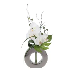 RETIF Composition Florale D'Orchidees Artificielles Vase Argent En Ceramique H45Cm Sale