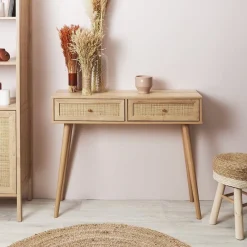 RETIF Console Bois Avec 2 Tiroirs Decoration En Rotin Clearance