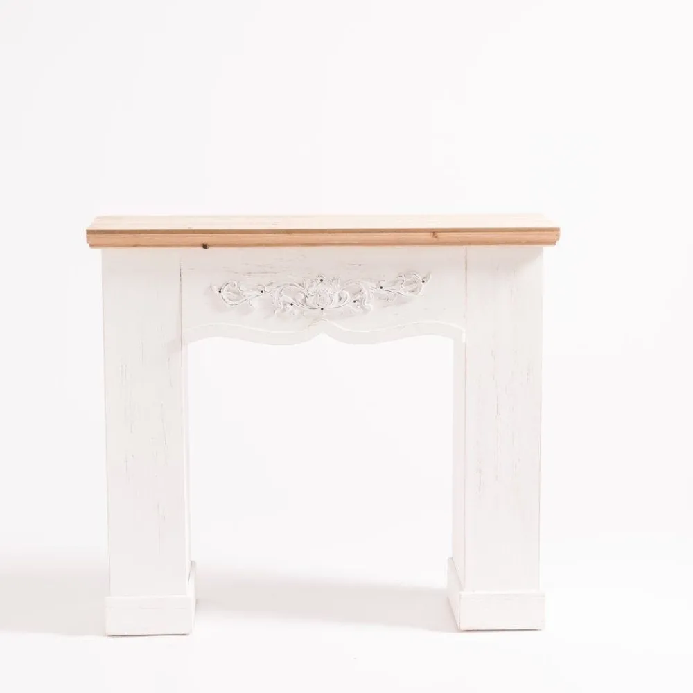 RETIF Console Cheminee Bois Blanc Et Top En Bois Naturel L 90 X P 30 X H 80 Cm Hot