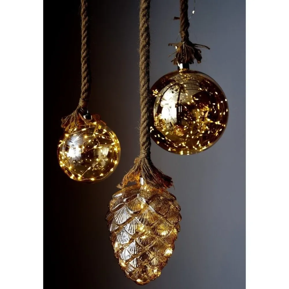 RETIF Corde Avec Pomme De Pin Lumineuse En Verre Fume O17Cm Hot
