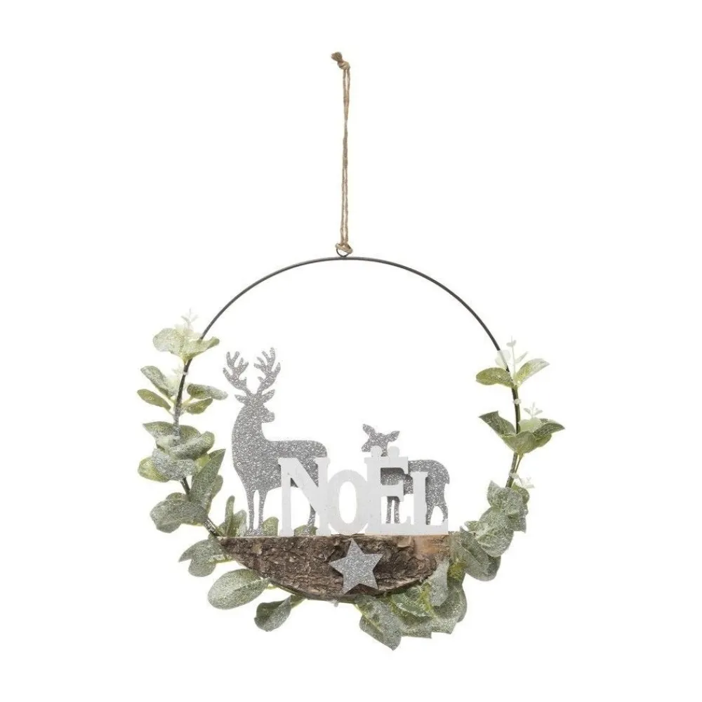 RETIF Couronne Avec Branche De Noel Et Rennes Argent Paillete O28Cm New