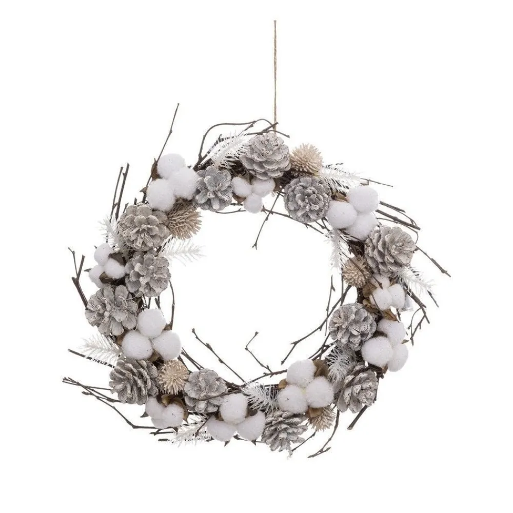 RETIF Couronne De Noel En Bois Lumineuse A Led Branches Fleurs De Coton O35Cm Shop