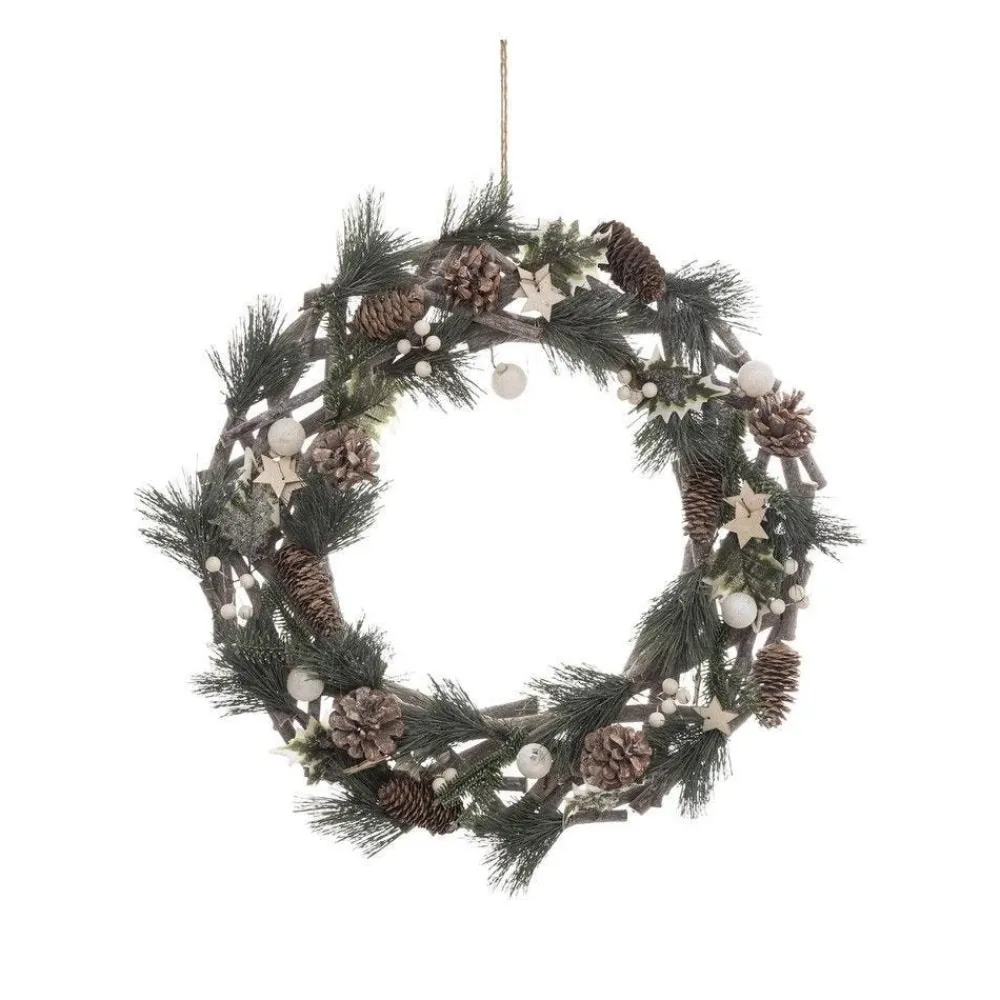 RETIF Couronne De Noel En Bois Avec Branches Pommes De Pin Et Etoiles O50Cm Hot