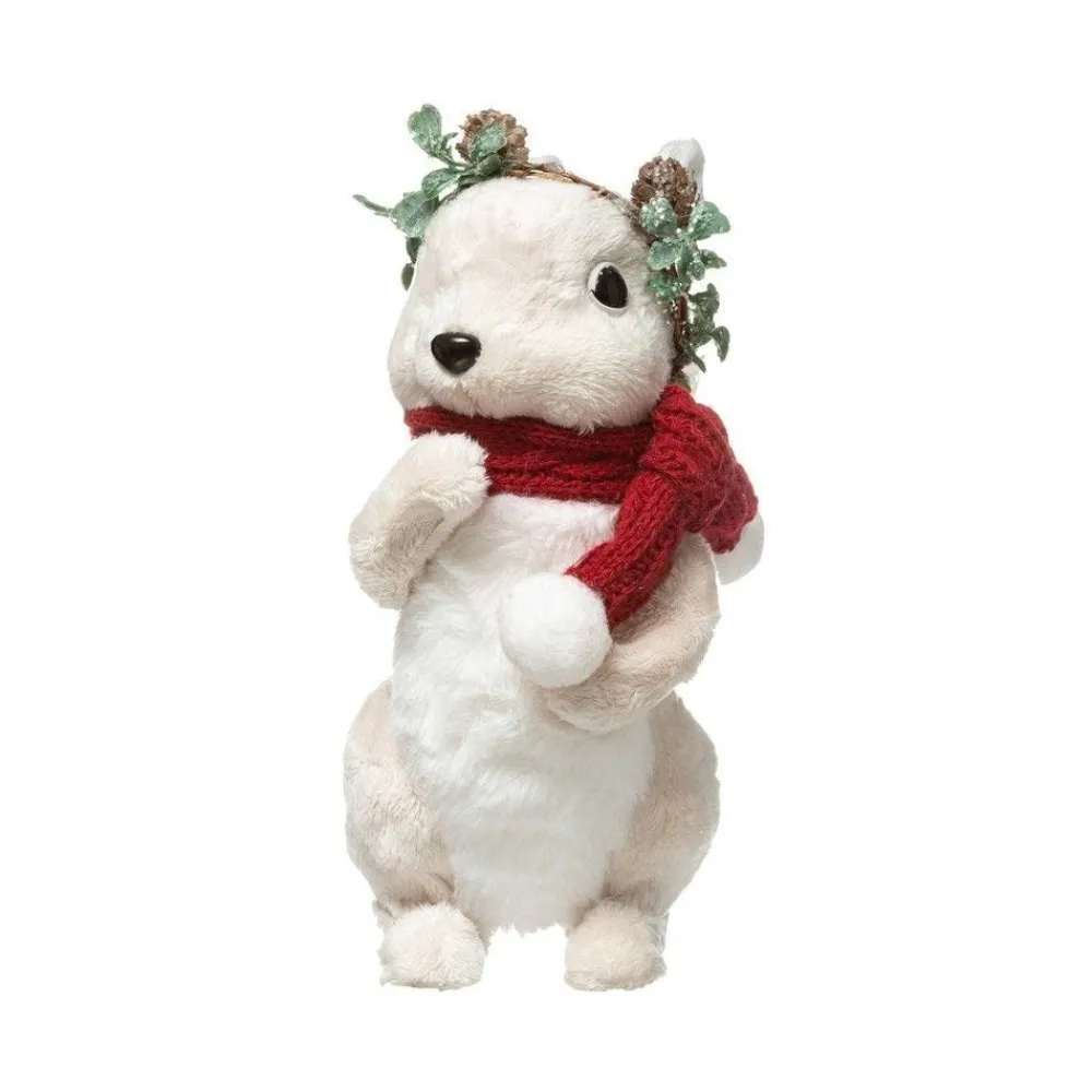 RETIF Deco De Noel Ecureuil Blanc Avec Echarpe Rouge Et Couronne H23Cm Outlet