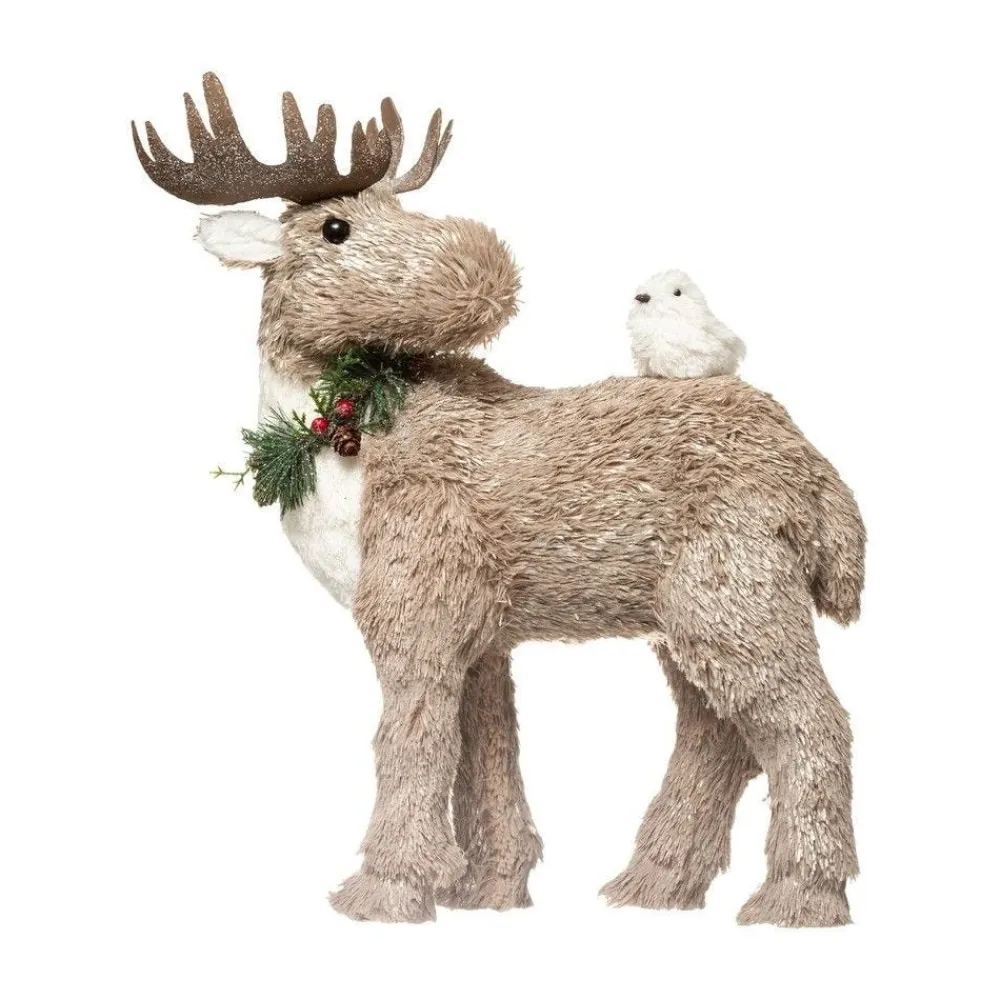 RETIF Deco De Noel Elan Beige Paillete Avec Oiseau Blanc Sur Son Dos H42Cm Sale