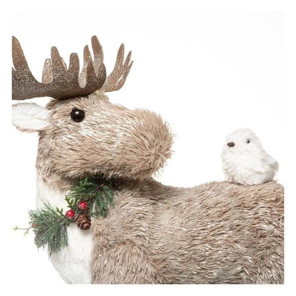 RETIF Deco De Noel Elan Beige Paillete Avec Oiseau Blanc Sur Son Dos H42Cm Sale