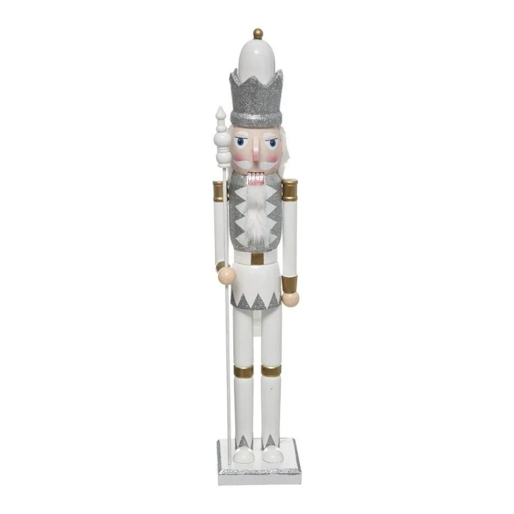 RETIF Deco De Noel Grande Figurine Casse Noisette En Bois Blanc Et Argent H60Cm Fashion