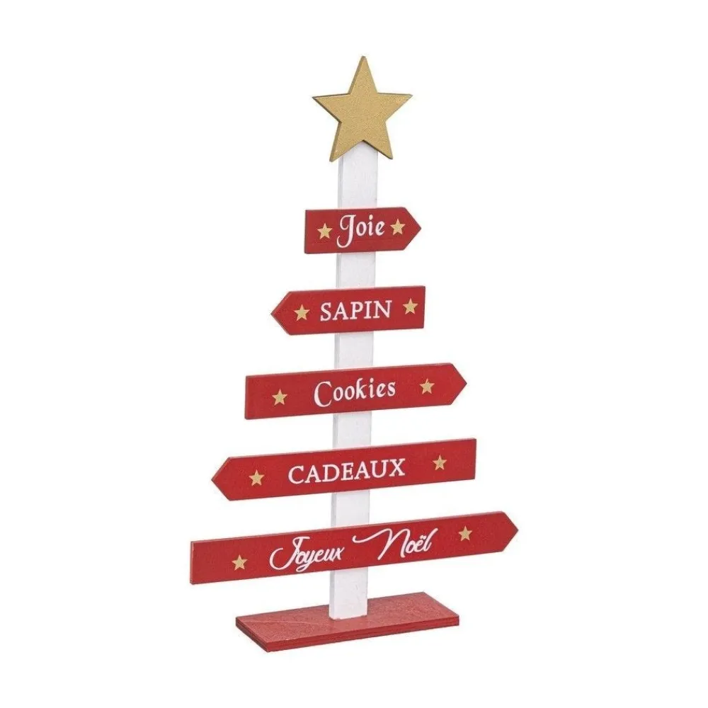 RETIF Deco De Noel Pancarte Rouge Sapin En Bois H35Cm Discount