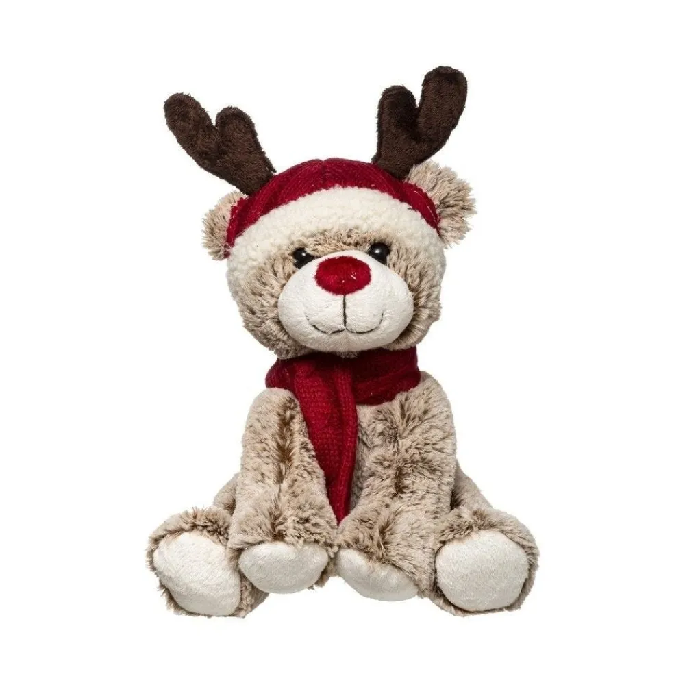 RETIF Deco De Noel Peluche Ours Brun Avec Bonnet Et Bois De Renne H35Cm Hot