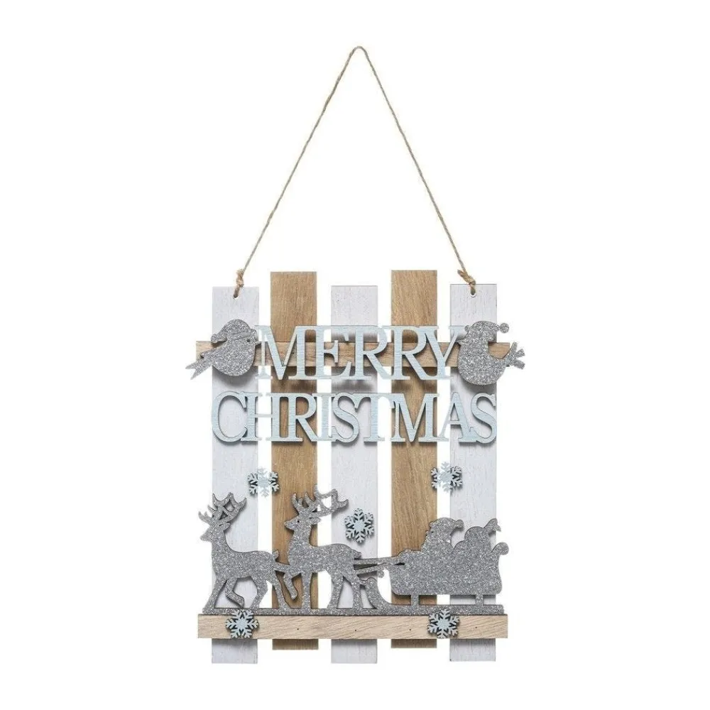 RETIF Deco De Noel Suspension En Bois Merry Christmas Avec Deco Argente Paillete H24Cm Online
