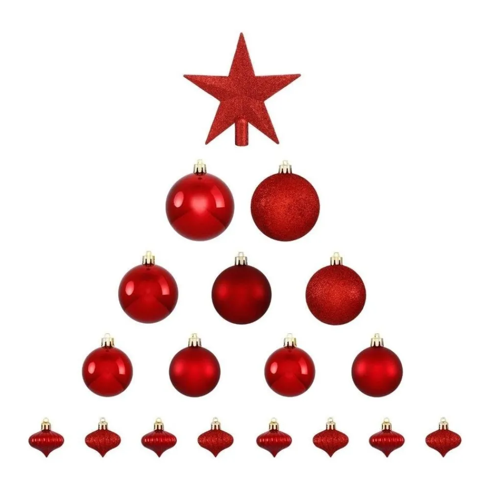 RETIF Deco De Sapin De Noel Kit De 18 Pieces Boules Et Cimier Rouge Sale