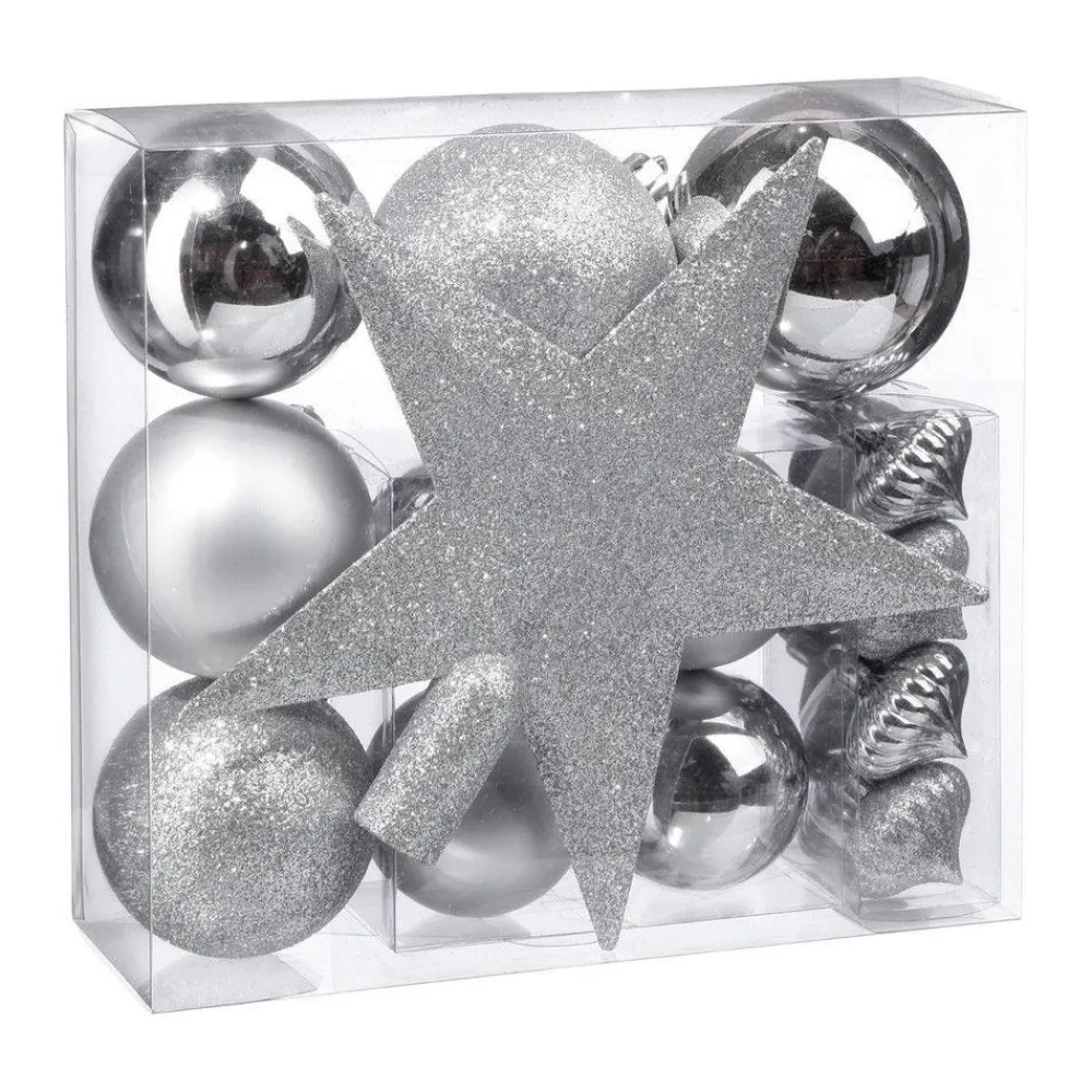 RETIF Deco De Sapin De Noel Kit De 18 Pieces Boules Et Cimier Argent Fashion