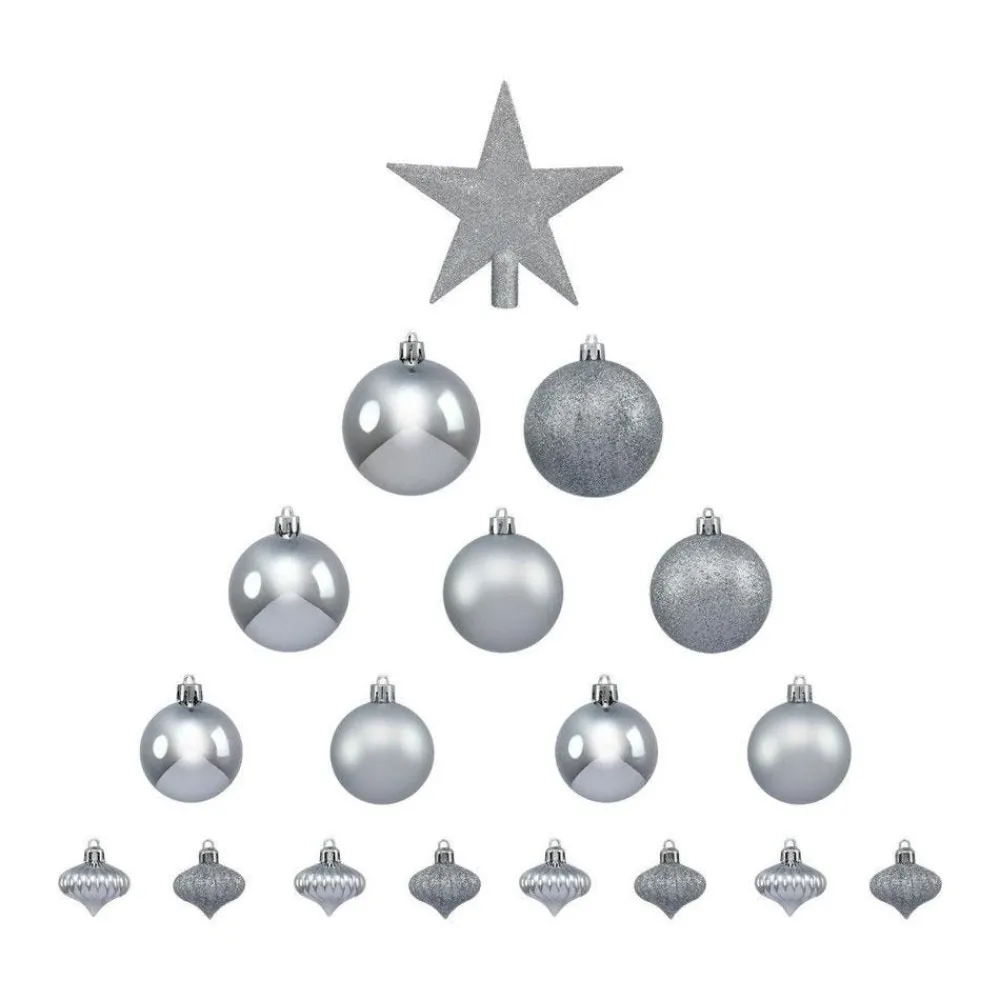 RETIF Deco De Sapin De Noel Kit De 18 Pieces Boules Et Cimier Argent Fashion