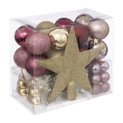RETIF Deco De Sapin De Noel Kit 44 Pieces Boule Guirlande Et Cimier Rose Et Or Discount