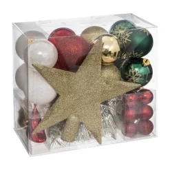 RETIF Deco De Sapin De Noel Kit 44 Pieces Boule Guirlande Et Cimier Vert Rouge Et Or Best