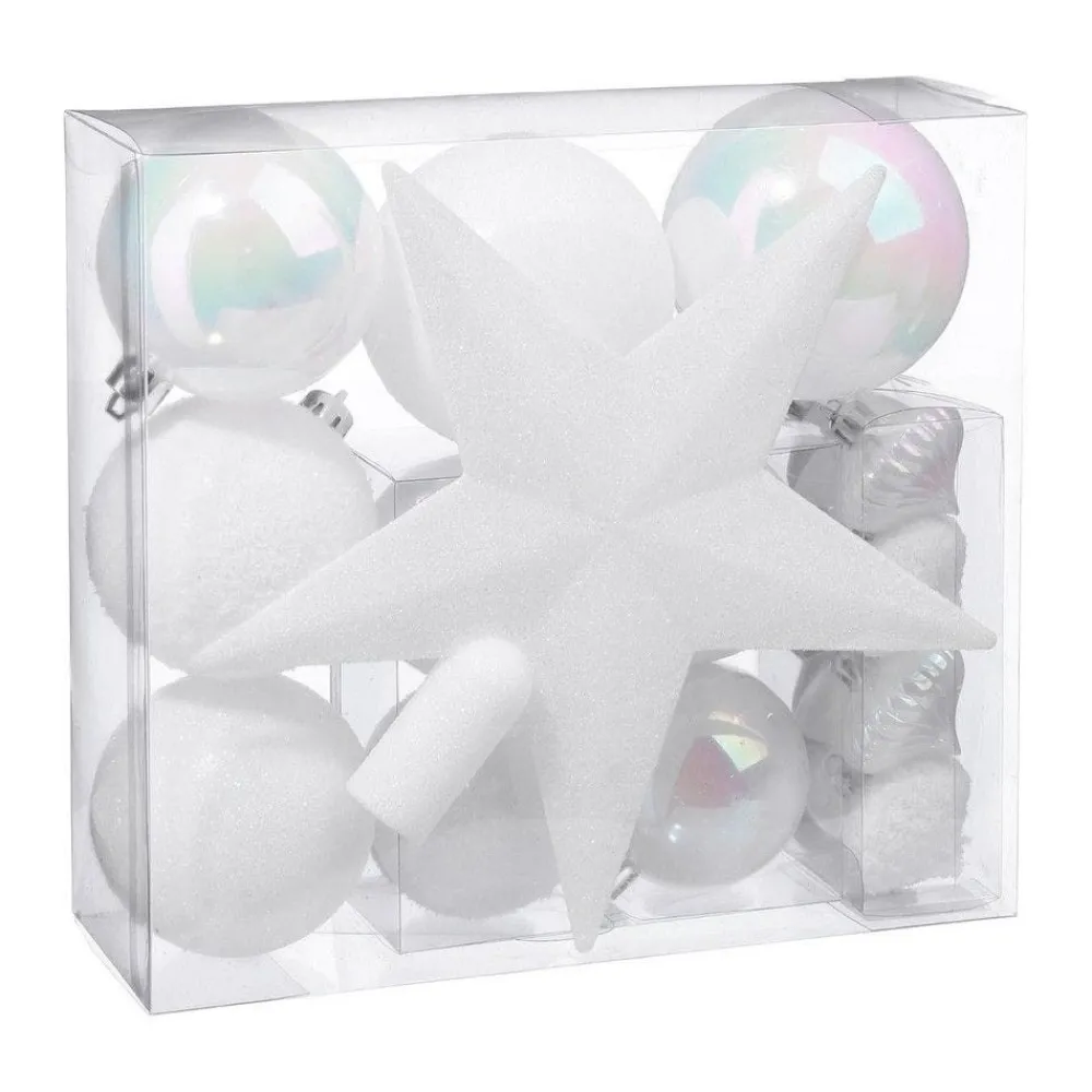 RETIF Deco De Sapin De Noel Kit De 18 Pieces Boules Et Cimier Blanc Irise Store