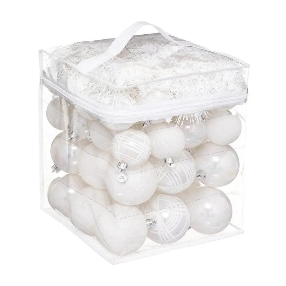RETIF Deco De Sapin De Noel Kit 52 Pieces Boule Guirlande Et Cimier Blanc Fashion