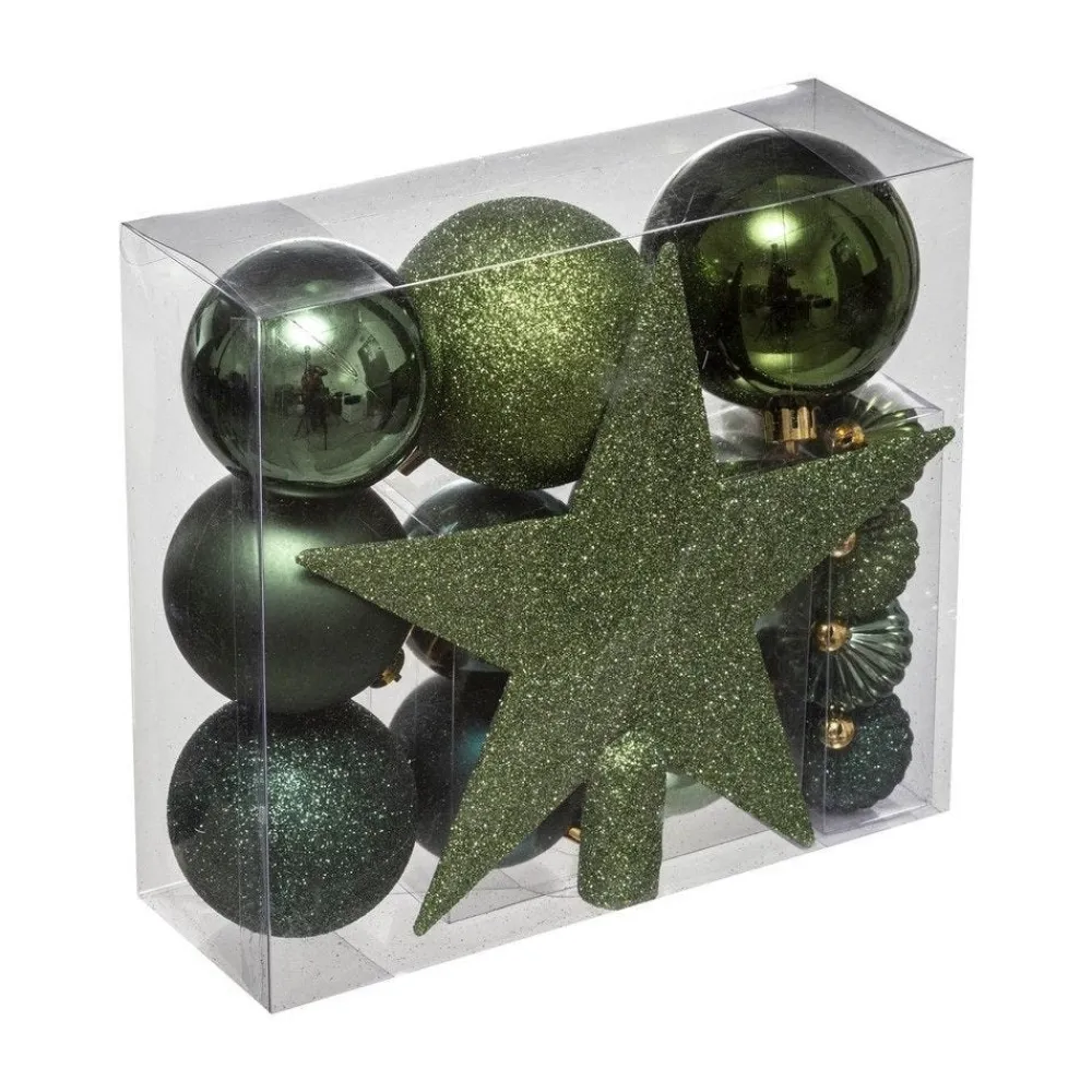 RETIF Deco De Sapin De Noel Kit De 18 Pieces Boules Et Cimier Vert Olive Et Kaki Discount